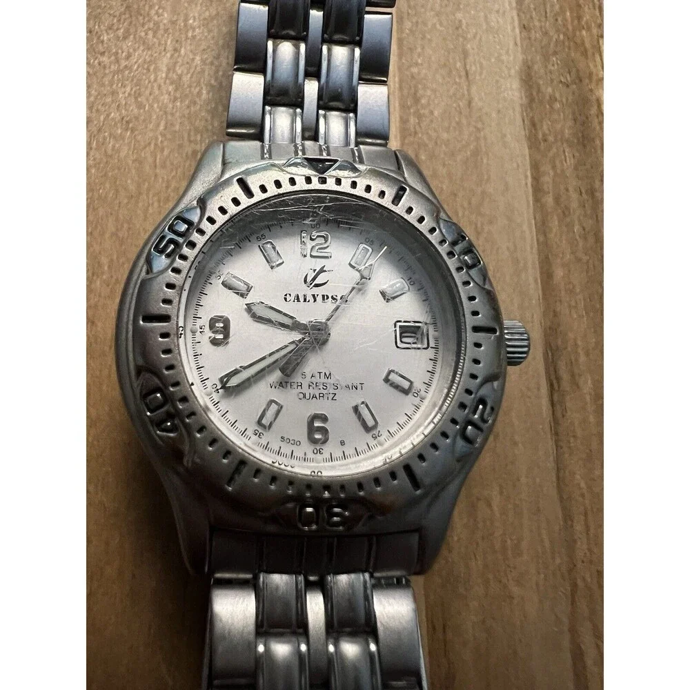 Calypso Model Collection 5030 GMT Bezel Triple Silver W Double Locking Buckle